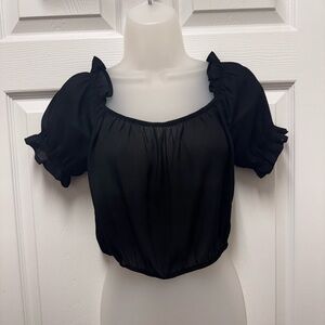 HYFVE Black Ruffle Sleeve Crop Top